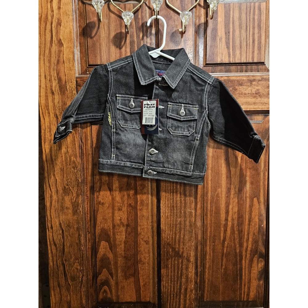 Phat Farm Nwt Y2k Unisex Baby Black Denim Trucker Jacket Bull Logo 3-12 Months